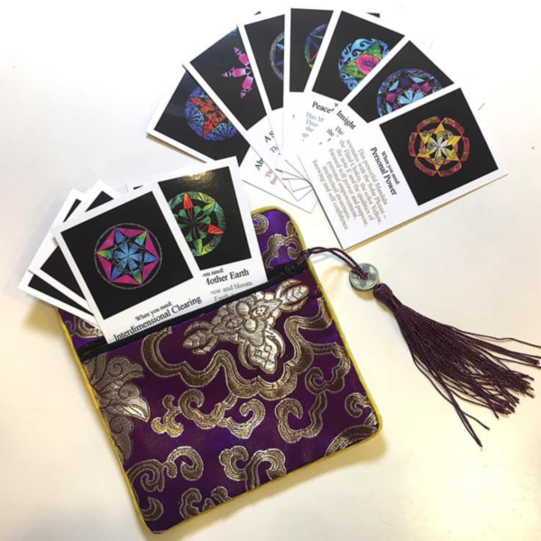 Mandala cards in purple pouch with tassel.