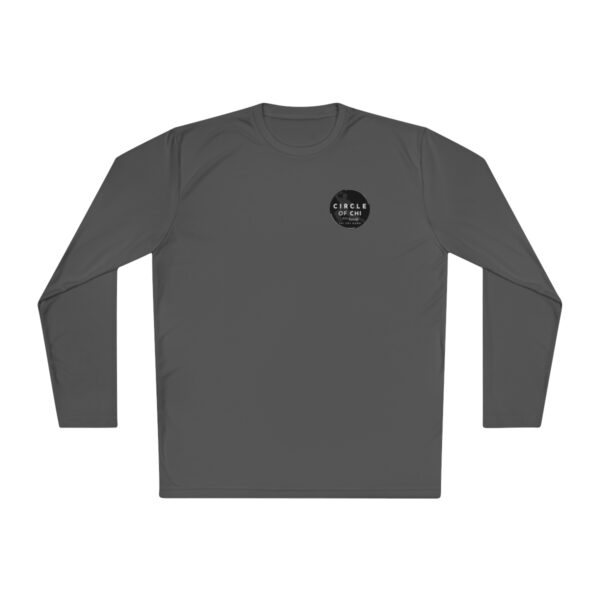 Gray Unisex Lightweight Long Sleeve Tee with a small black circular logo on the left chest that reads "Circle of GM" in white text.