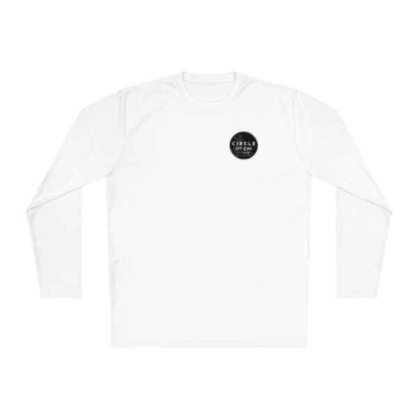 Unisex Lightweight Long Sleeve Tee with a small circular logo on the left chest that reads "CIRCLE OF CHAOS.