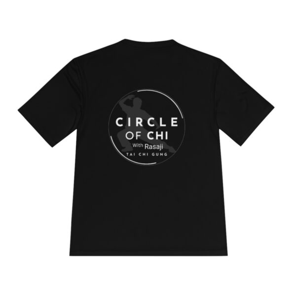 Circle of Chi Athletic Tee with a circular logo on the back featuring the text "CIRCLE OF CHI with Rasaji TAI CHI GUNG" and an outline of a person practicing Tai Chi.