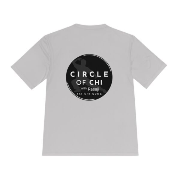 Circle of Chi Athletic Tee with a black circular logo containing the text "Circle of Chi with Rasaji Tai Chi Gung" on the back.