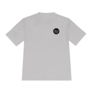 A gray t-shirt with a small black circle on the left chest displaying the text "Circle of Chi Athletic Tee.