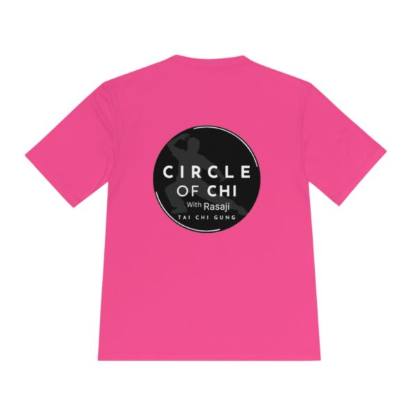 A Circle of Chi Athletic Tee featuring a black circular logo on the back with the text "CIRCLE OF CHI With Rasaji TAI CHI GUNG.