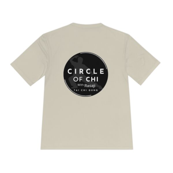 Beige Circle of Chi Athletic Tee with the "CIRCLE OF CHI With Rasaji TAI CHI GUNG" logo printed in a black circle on the back.