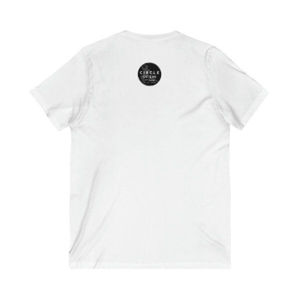 Circle of Chi Short Sleeve V-Neck Tee with a small circular logo that reads "Circle of Chi" in black and white on the upper back.